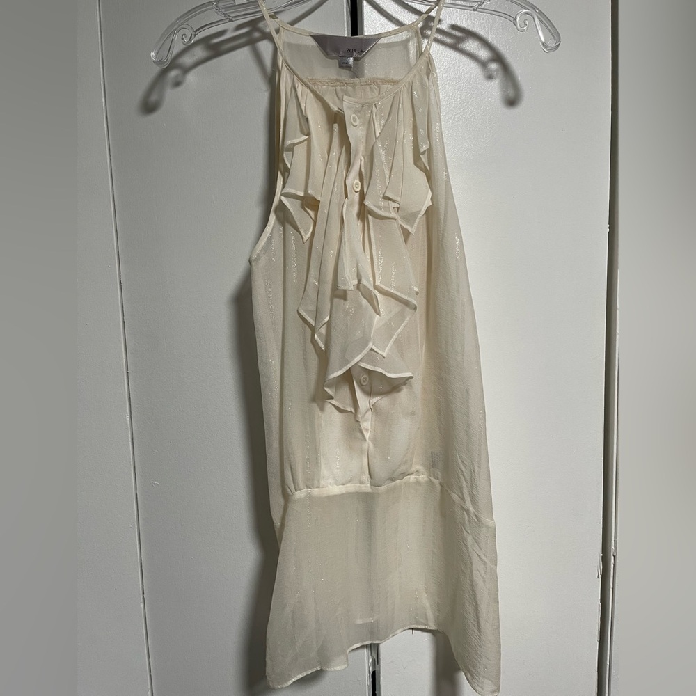 Zoa New York Cream Ruffle Tank Top